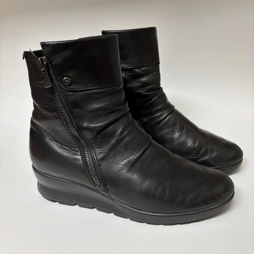 Mephisto Phila Black Leather Double Zipper Ankle Boot Size 7 Made In Bosnia